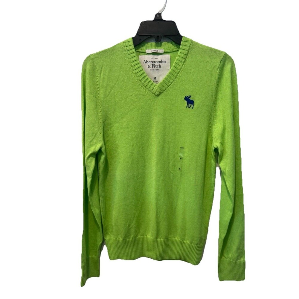 ABERCROMBIE & FITCH TROUT POND V-NECK MUSCLE SWEATER GREEN MENS SIZE M NWOT